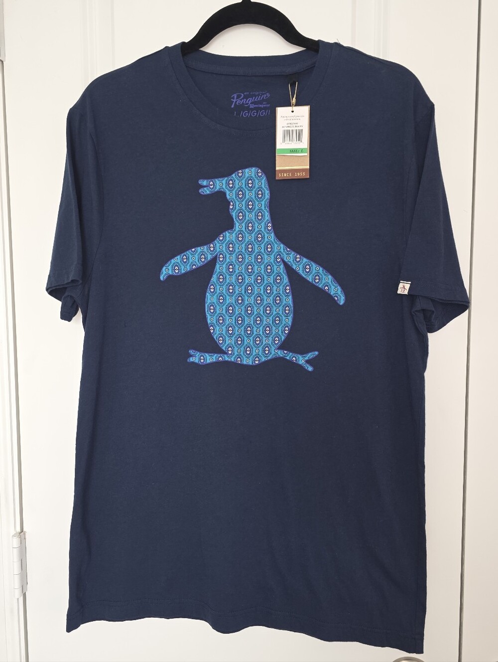 Original Penguin Navy Blue Graphic Tee with Teal Penguin Logo